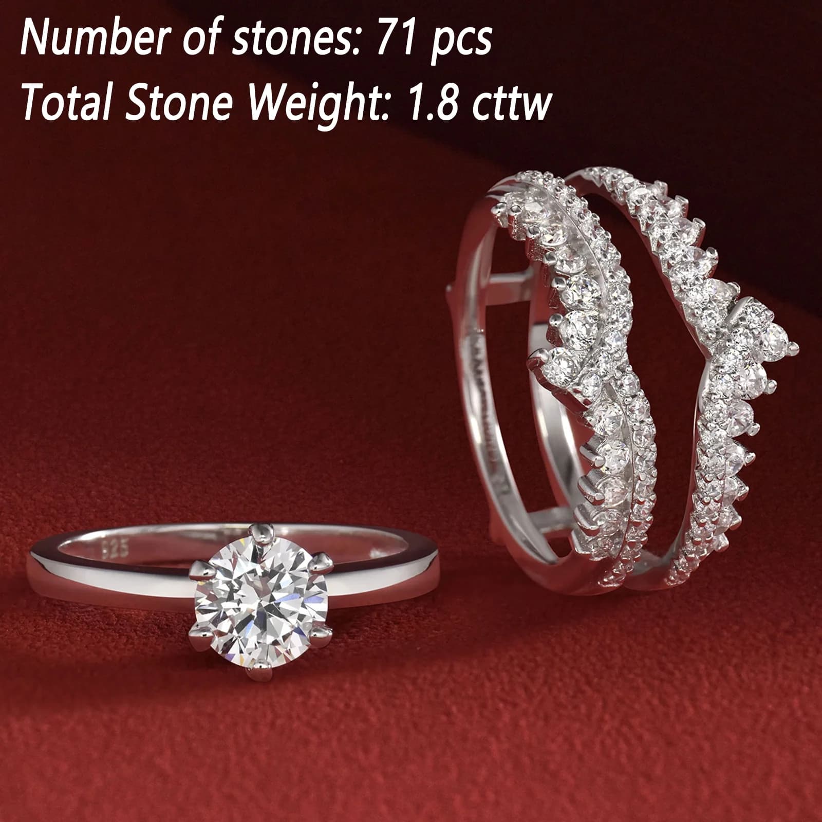 Newshe Wedding Rings for Women Engagement Ring Enhancer Band Bridal Set Sterling Silver 1.8Ct Cz Size 7
