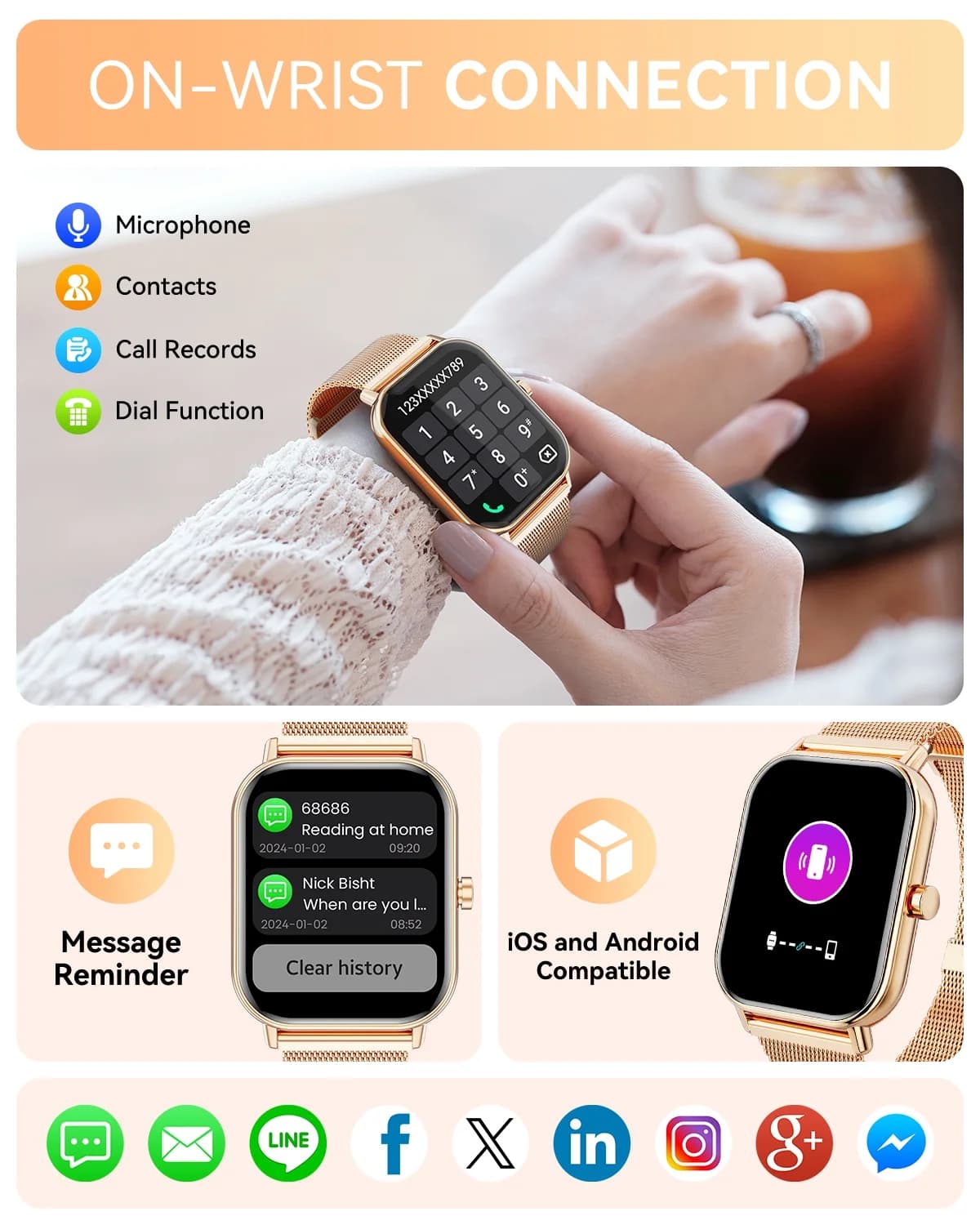 Mingdaln Smart Watch fits for Android and Iphone, IP68 Waterproof, Suitable for Women Men 100+Sports Modes 1.85 inch Fitness Tracker, with Answer/Make Calls/Message Reminder, (Two watch straps)