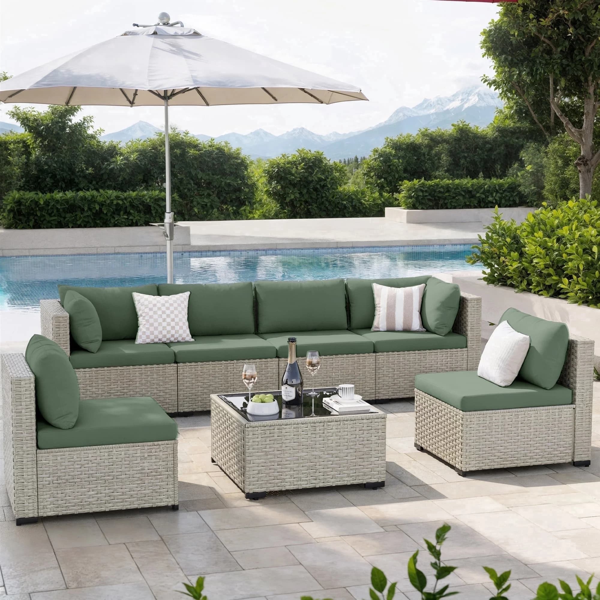 Amopatio 7 Pieces Patio Conversation Set, Outdoor Sectional PE Rattan Wicker Furniture Seat