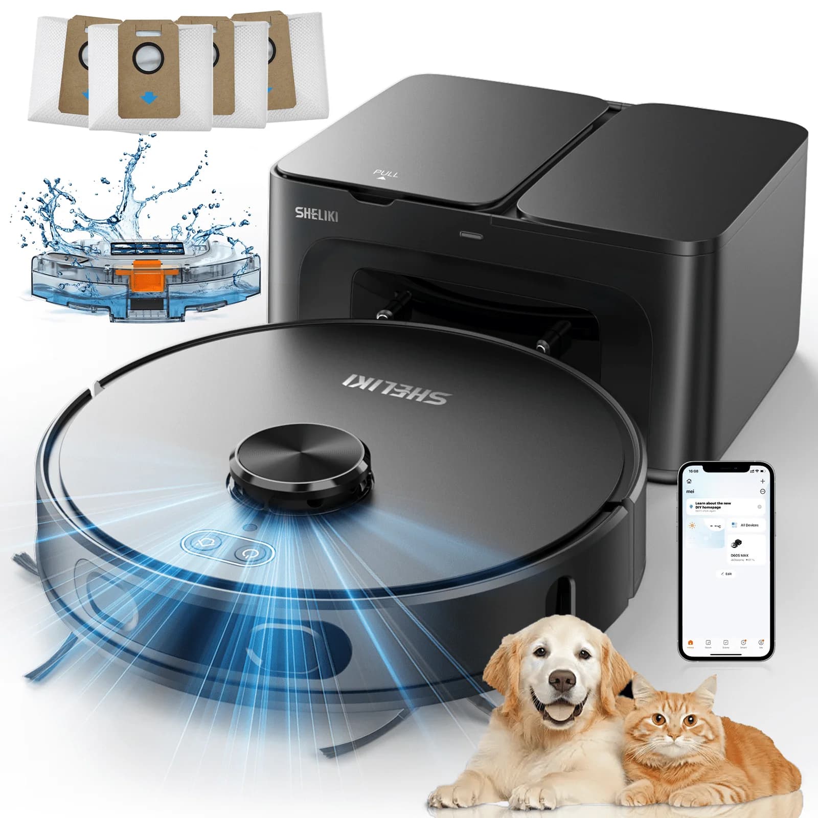 Robot Vacuum and Mop Combo with 3D Home Mapping, Self-Emptying Base for 70 Days, 220 Mins Runtime, Pet Friendly Anti-Tangle