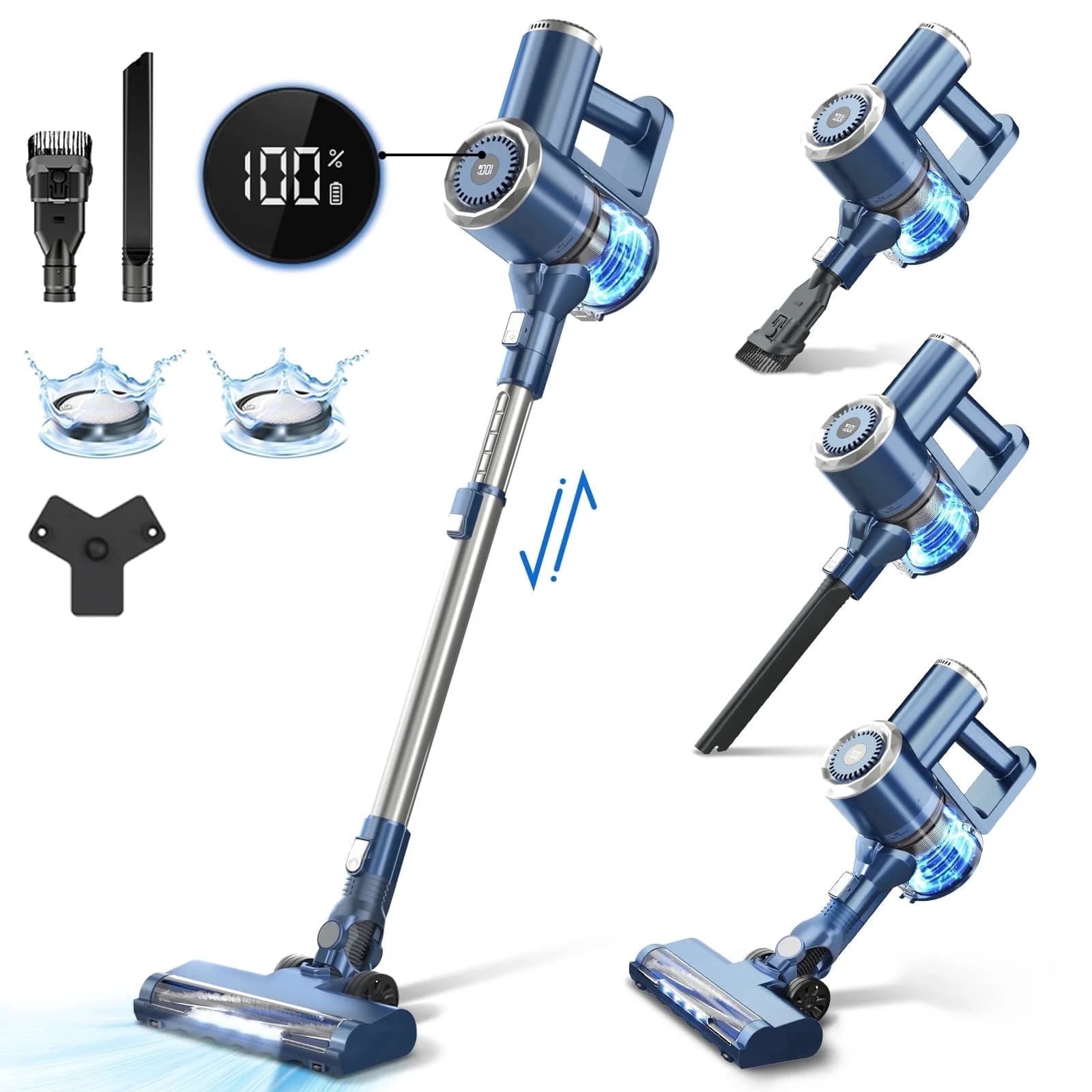 PrettyCare Cordless Stick Vacuum Cleaner, 2600mAh 6-in-1 Lightweight Upright for Carpet Hard Floor Pet Hair W200 Upgraded
