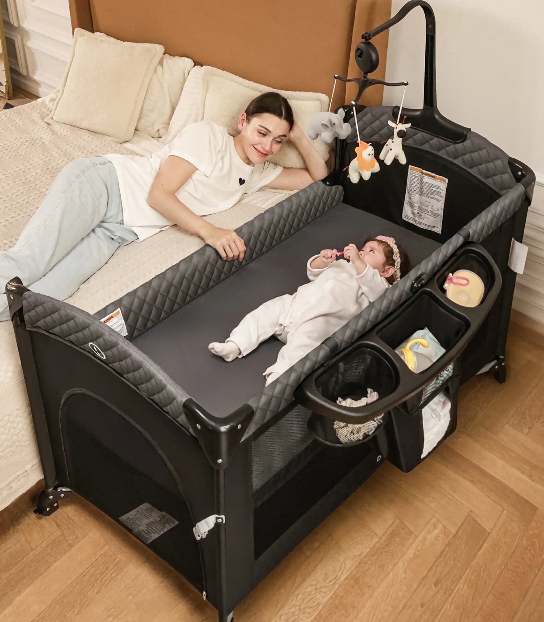 Babyeap 5-in-1 Baby Bassinet with Playard Mode & Changing Table,Bedside Sleeper for Newborns and Infants